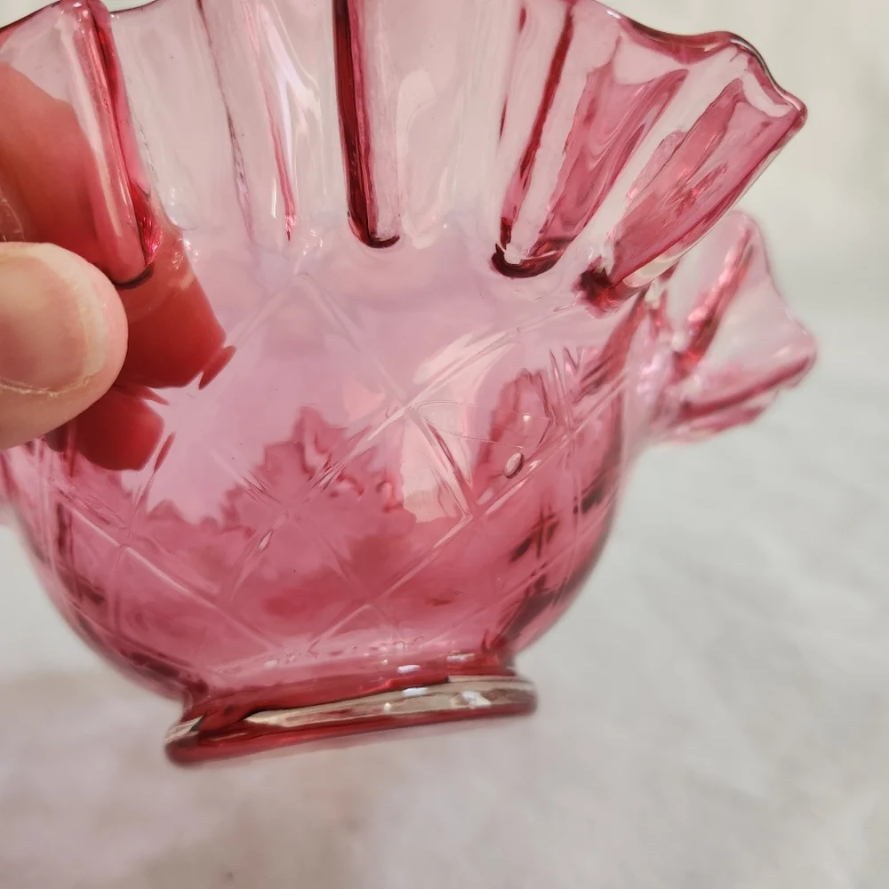 Fenton Cranberry Red Pink Optic Glass Bowl
